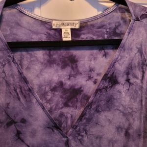 Eye Candy Long Sleeve Tie-Dyed Lt & Dk Blue Vneck Tunic Size 3x NWT